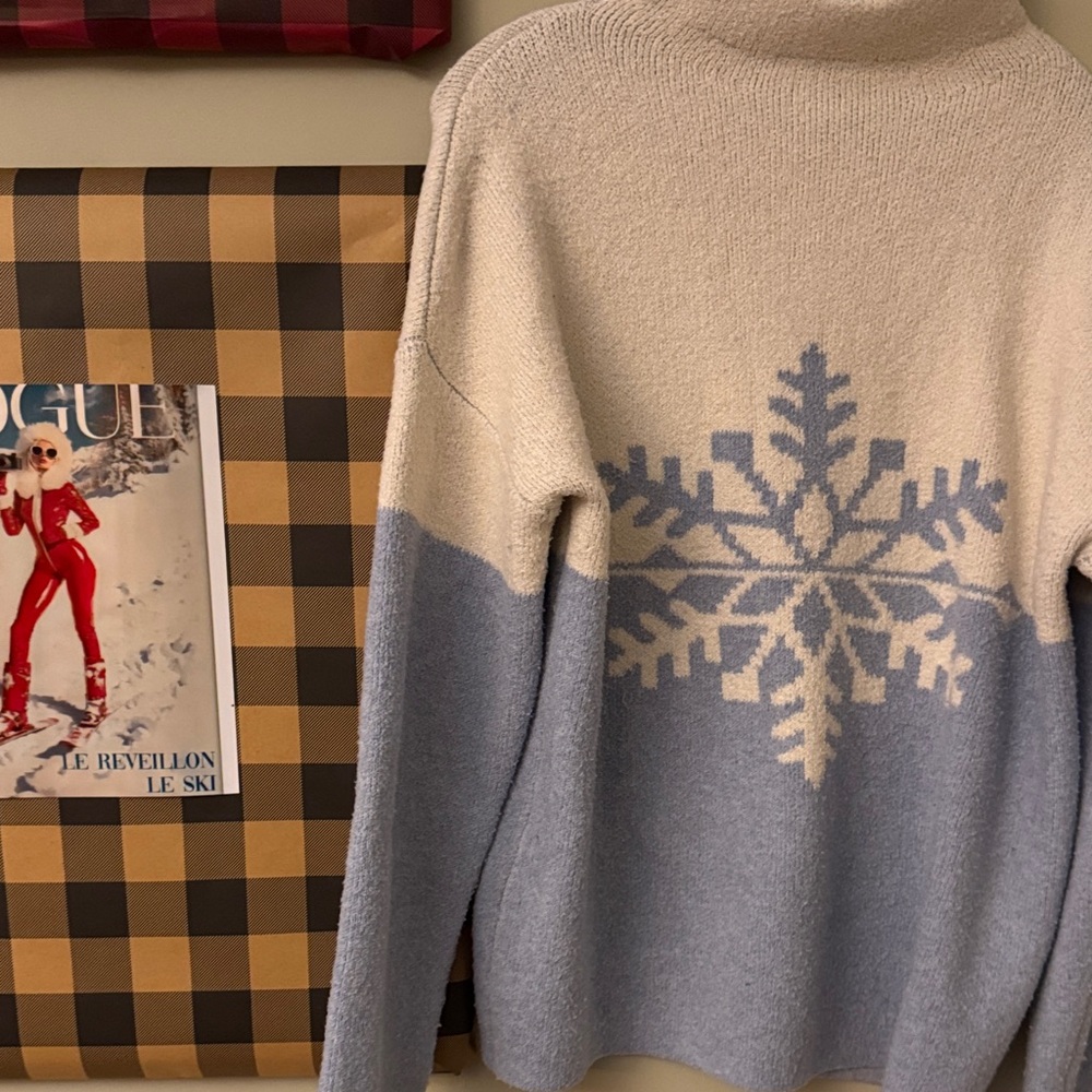Christian Siriano Snow Pattern Sweater in Cream & Blue Winter Apres Ski L Large - Picture 2 of 4